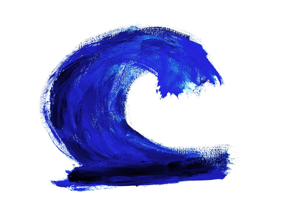 Imagen del logotipo del Curso de Arte Contemporáneo y Coleccionismo: una ola de color azul pintada con una pincelada muy expresiva